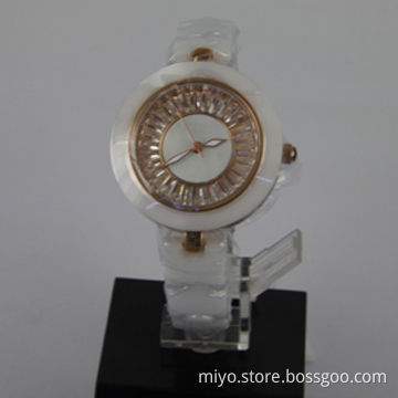 Ladies' ceramic watch with stones dial, fancy, novelty and nice, OEM and ODM orders are welcome